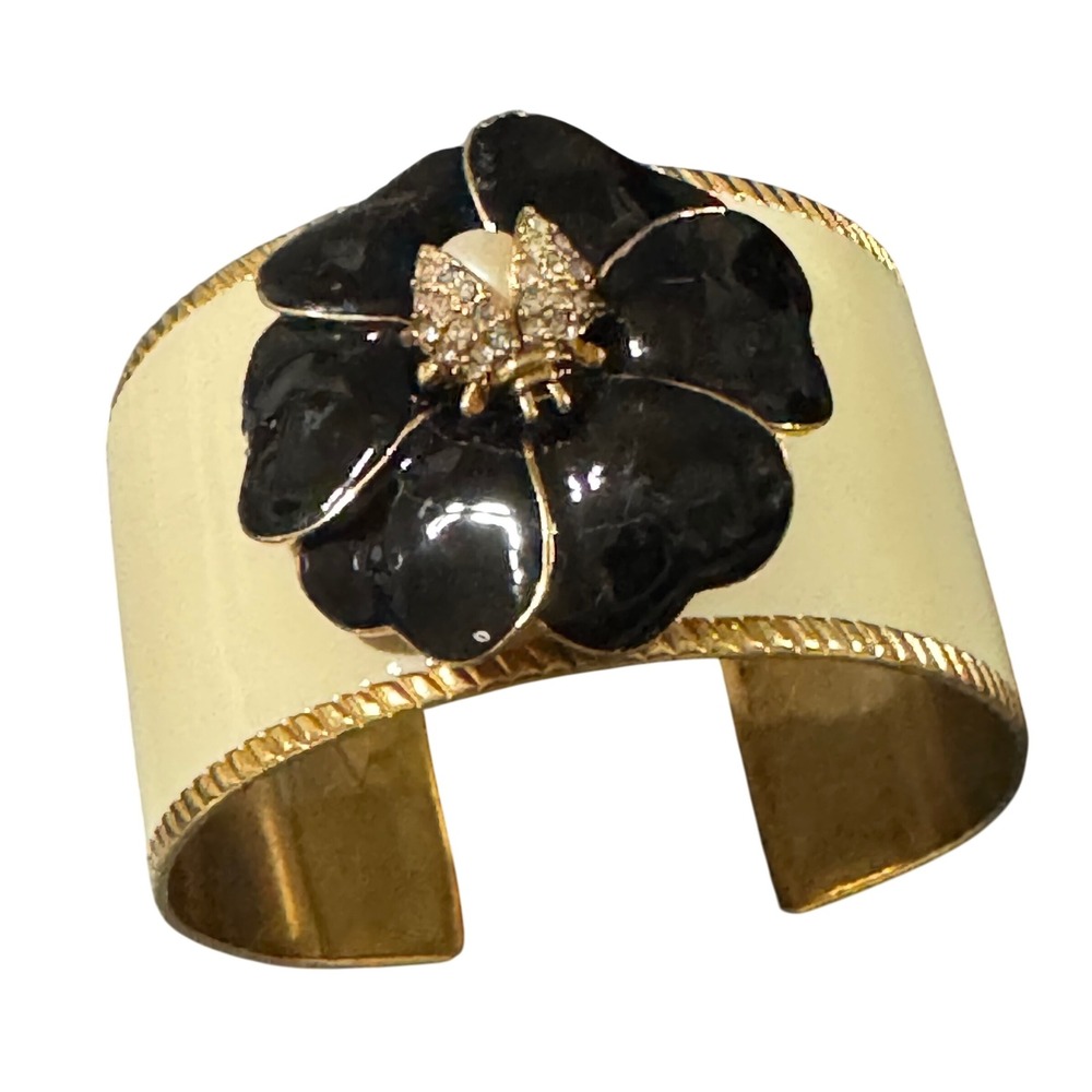 Stella& Dot Kelly cuff bracelet with‎ ladybug top of black enamel flower